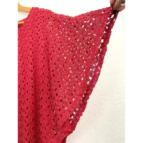 Coral Pink Crochet Top Batwing Sleeves MEDIUM Lined Peck & Peck Women's - Picture 5 of 9